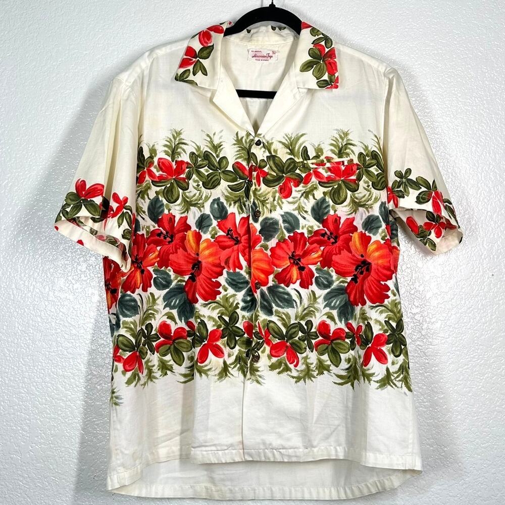 L Short Sleeve Button Down Vintage Hawaiian Togs Tropical 60's MCM Mid Century